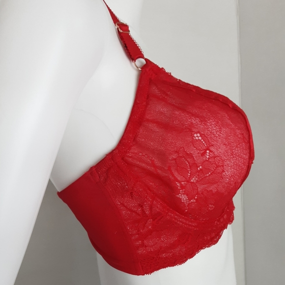 SPARKLY RED LACE UNDER WIRE CAGE BRA SZ 40C - Picture 5 of 9